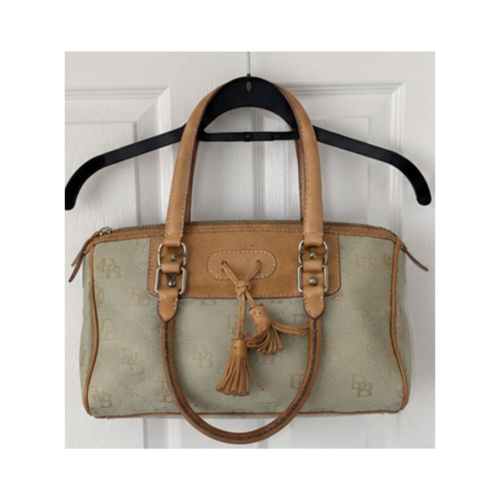 Dooney & Bourke 1975 Vintage Monogram Canvas Leather Satchel Tassel Bag
